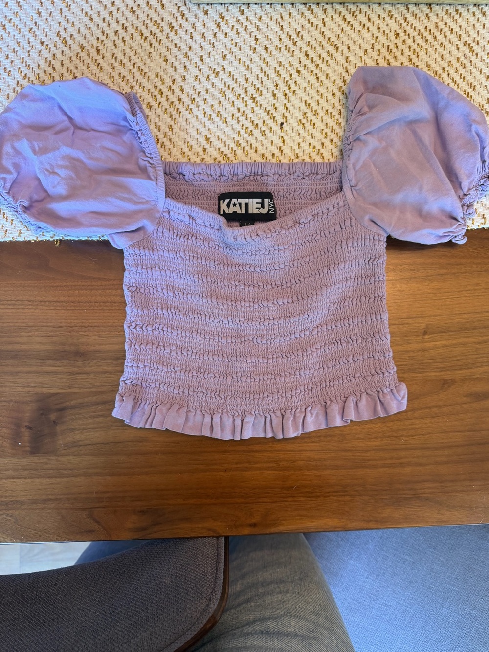 Katie J NYC Girls Lavender Smocked Puff-Sleeve Crop Top